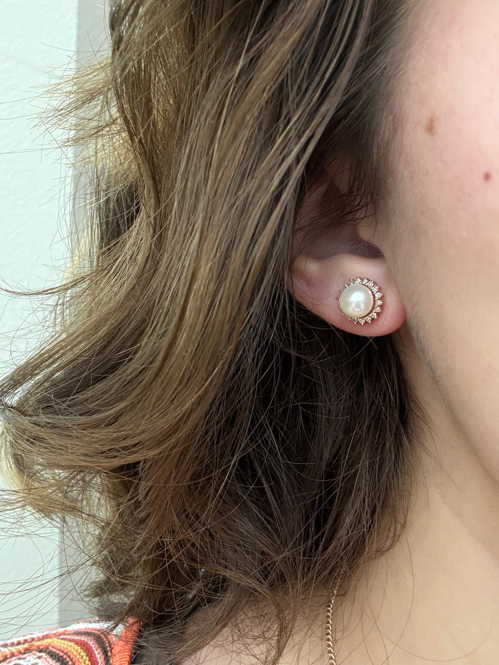 14KY Natural Diamond Pearl Earrings