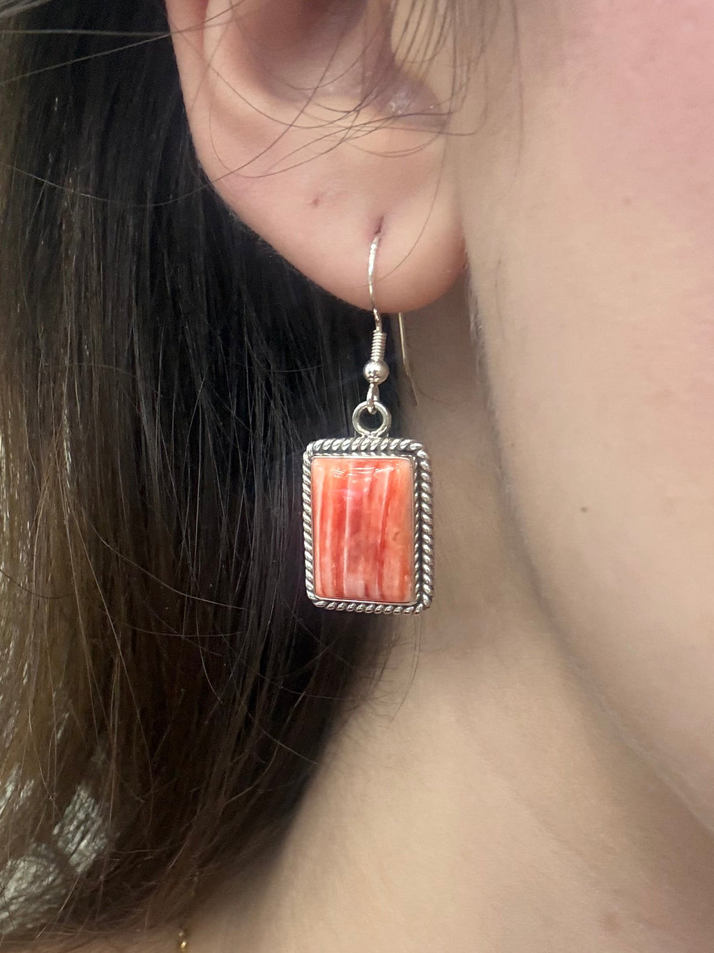 Red Spiny Oyster Square Sterling Silver Earrings