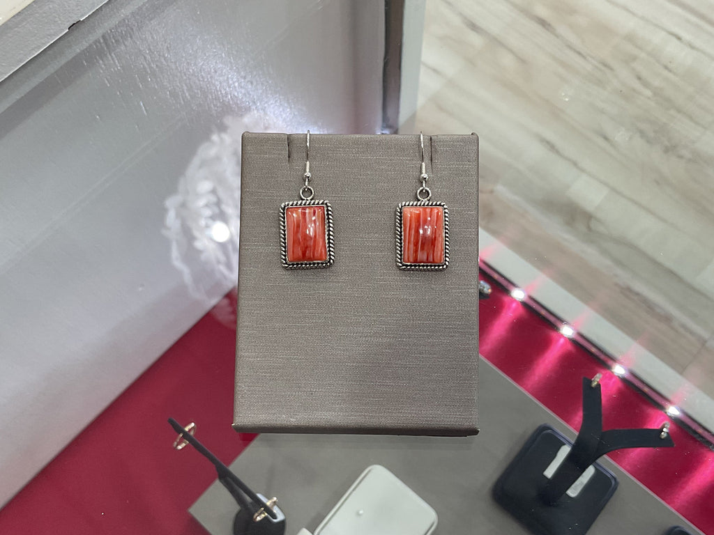 Red Spiny Oyster Square Sterling Silver Earrings