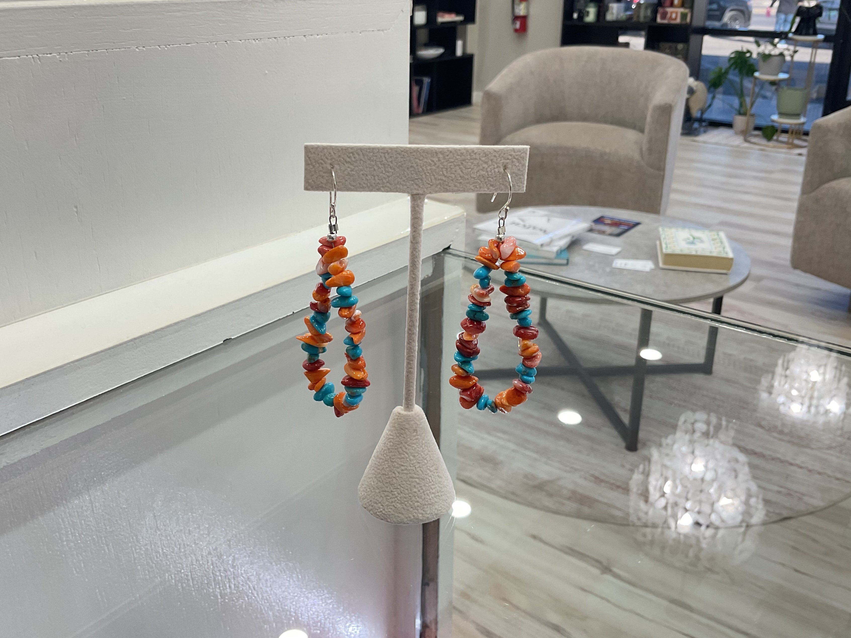 Spiny Oyster & Turquoise Nugget Tear Drop Earrings