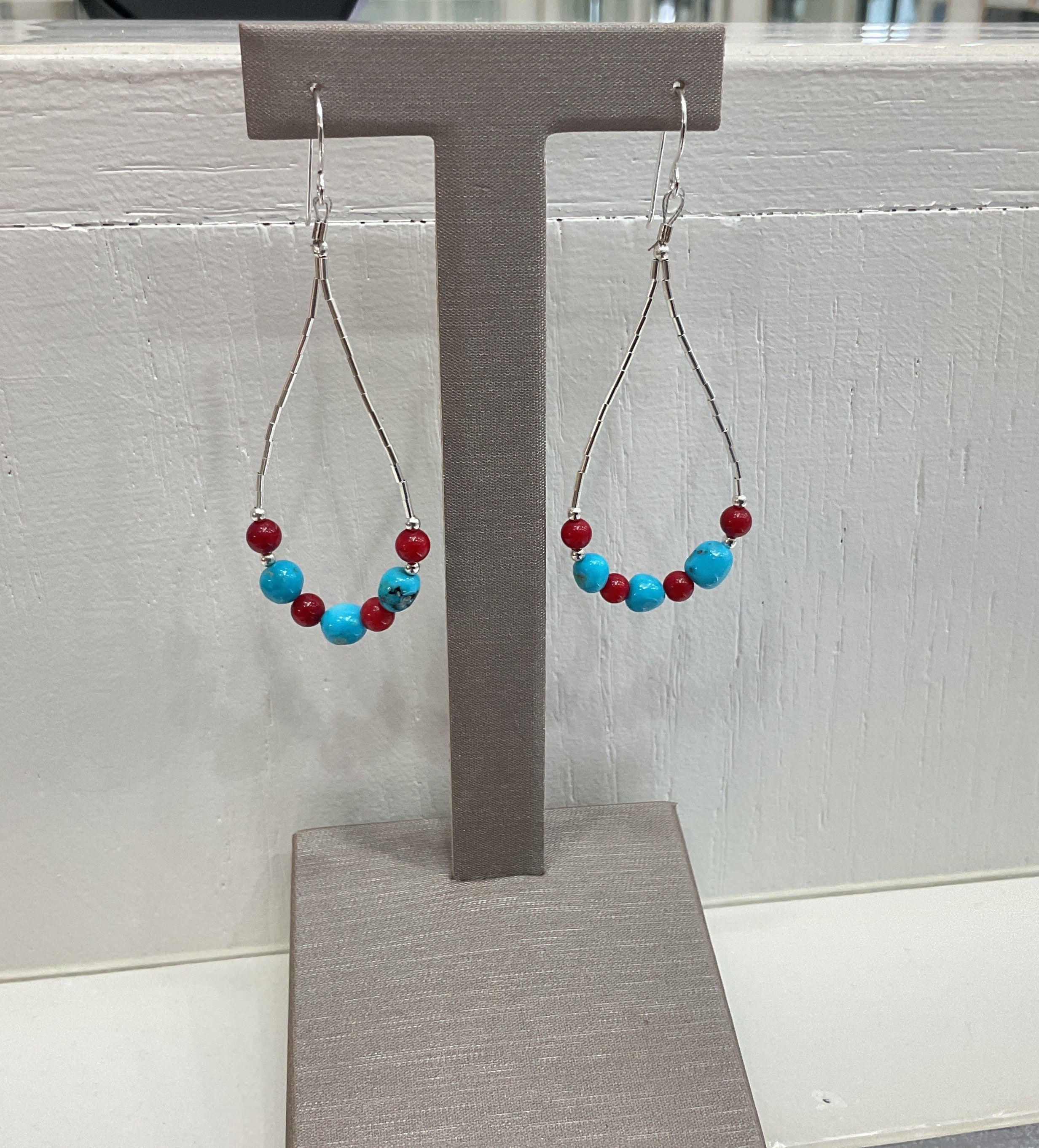 Mediterranean Coral & Sleeping Beauty Turquoise Tear Drop Earrings
