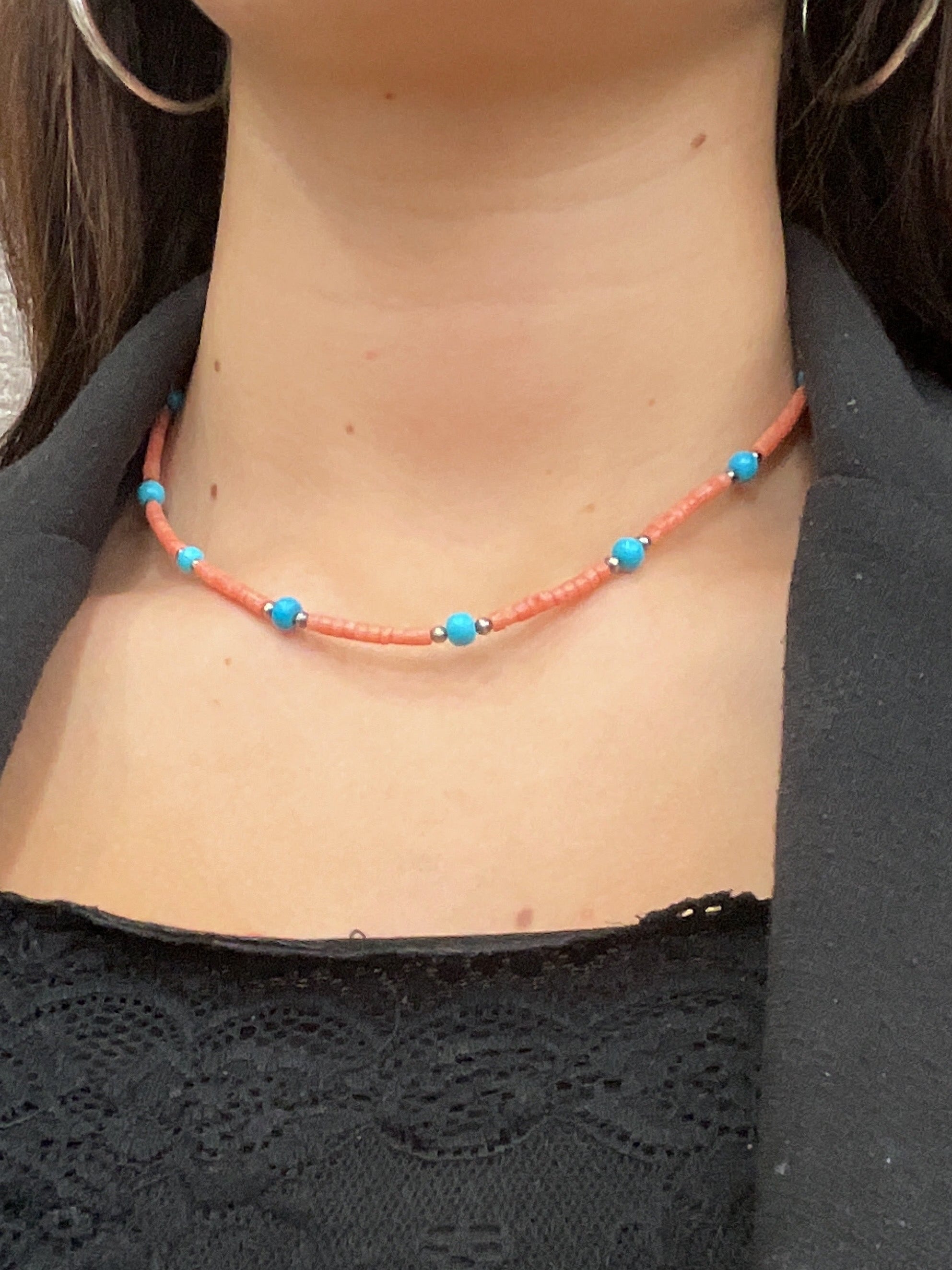 Salmon Coral & Sonoran Turquoise Necklace