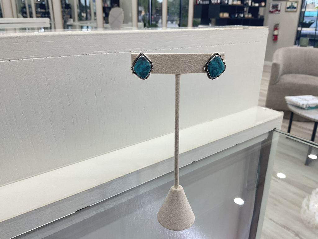 Kingman Turquoise Diamond Shaped Earrings