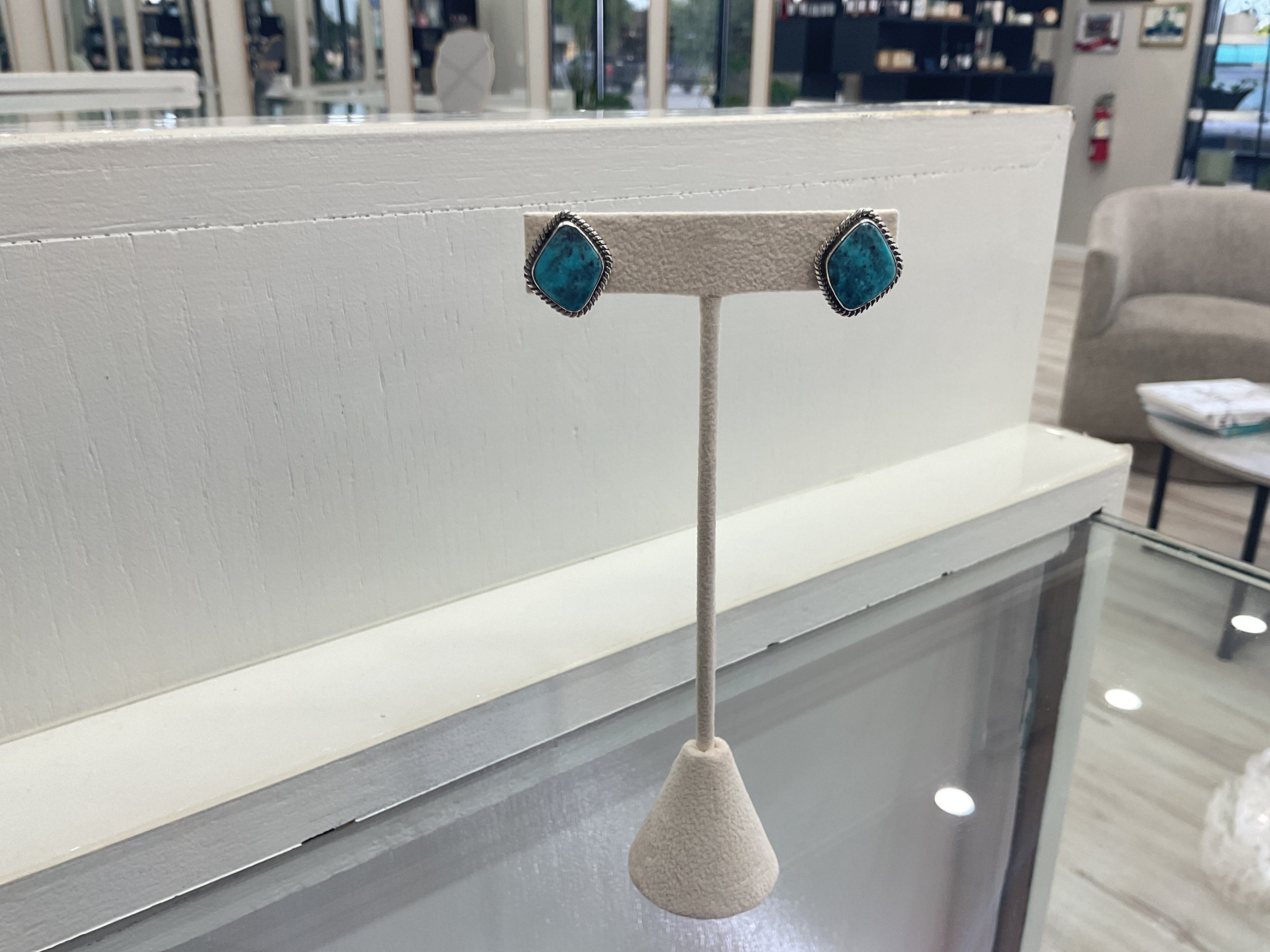 Kingman Turquoise Diamond Shaped Earrings