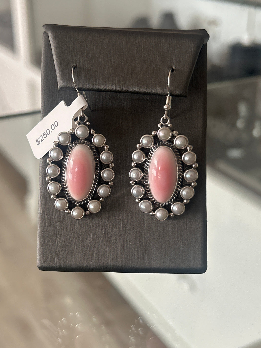 Pink Conch and Pearl Earrings