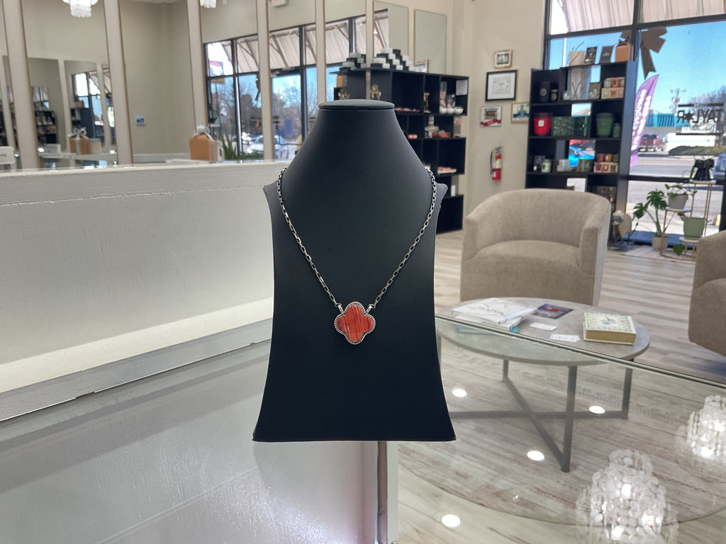 Red Spiny Oyster Clover Sterling Silver Necklace