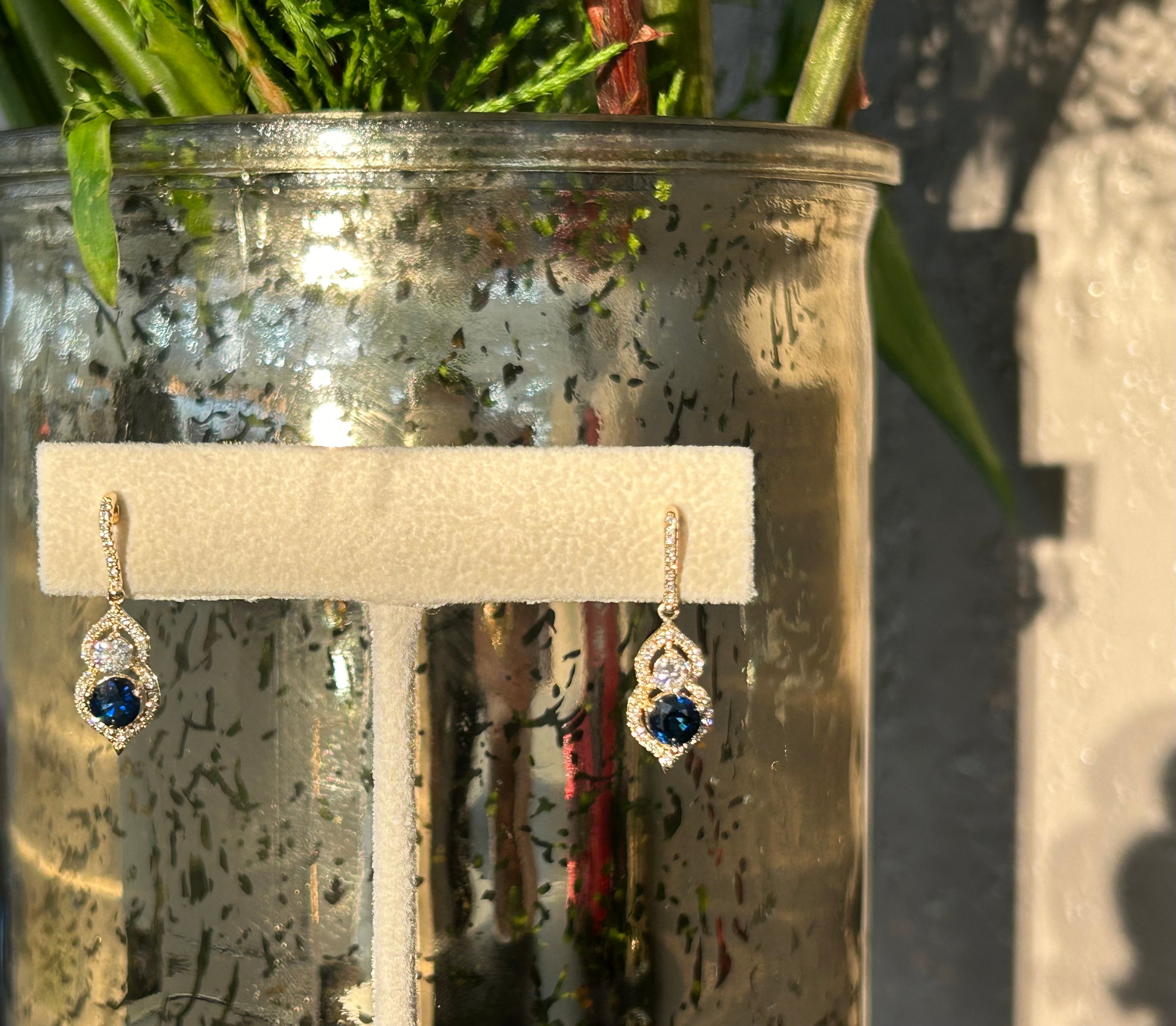 14KY Sapphire and Natural Diamond Earrings