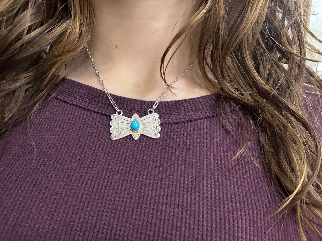 Sonoran Turquoise Sterling Silver Stamped Necklace