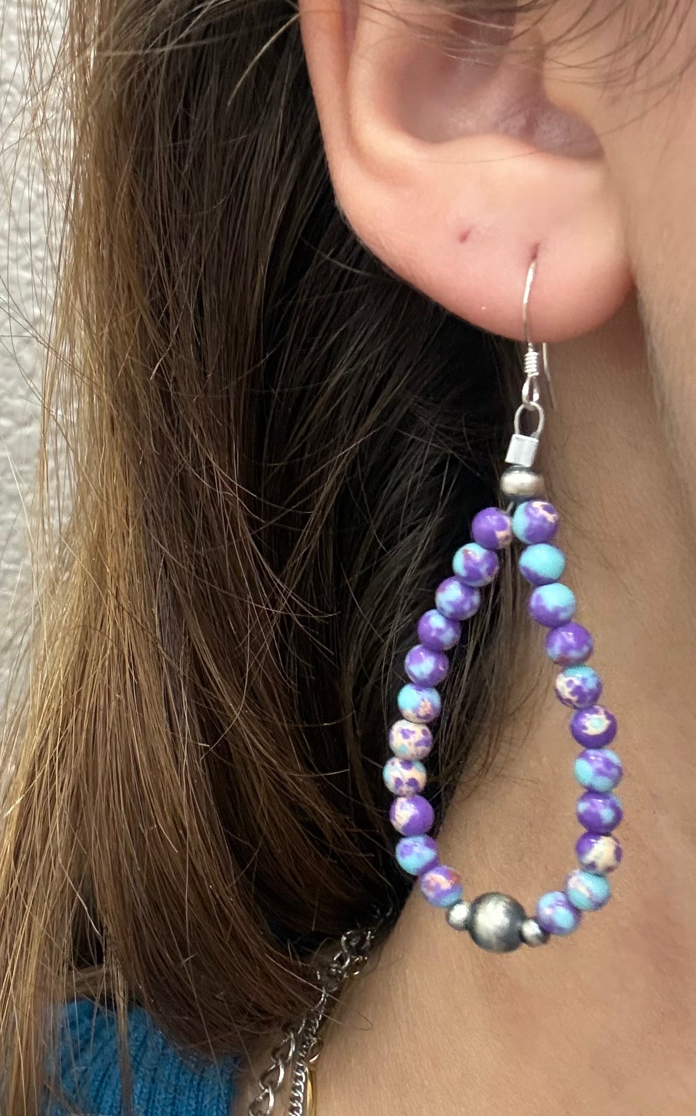 Purple Mohalf & Navajo Pearls Teardrop Earrings