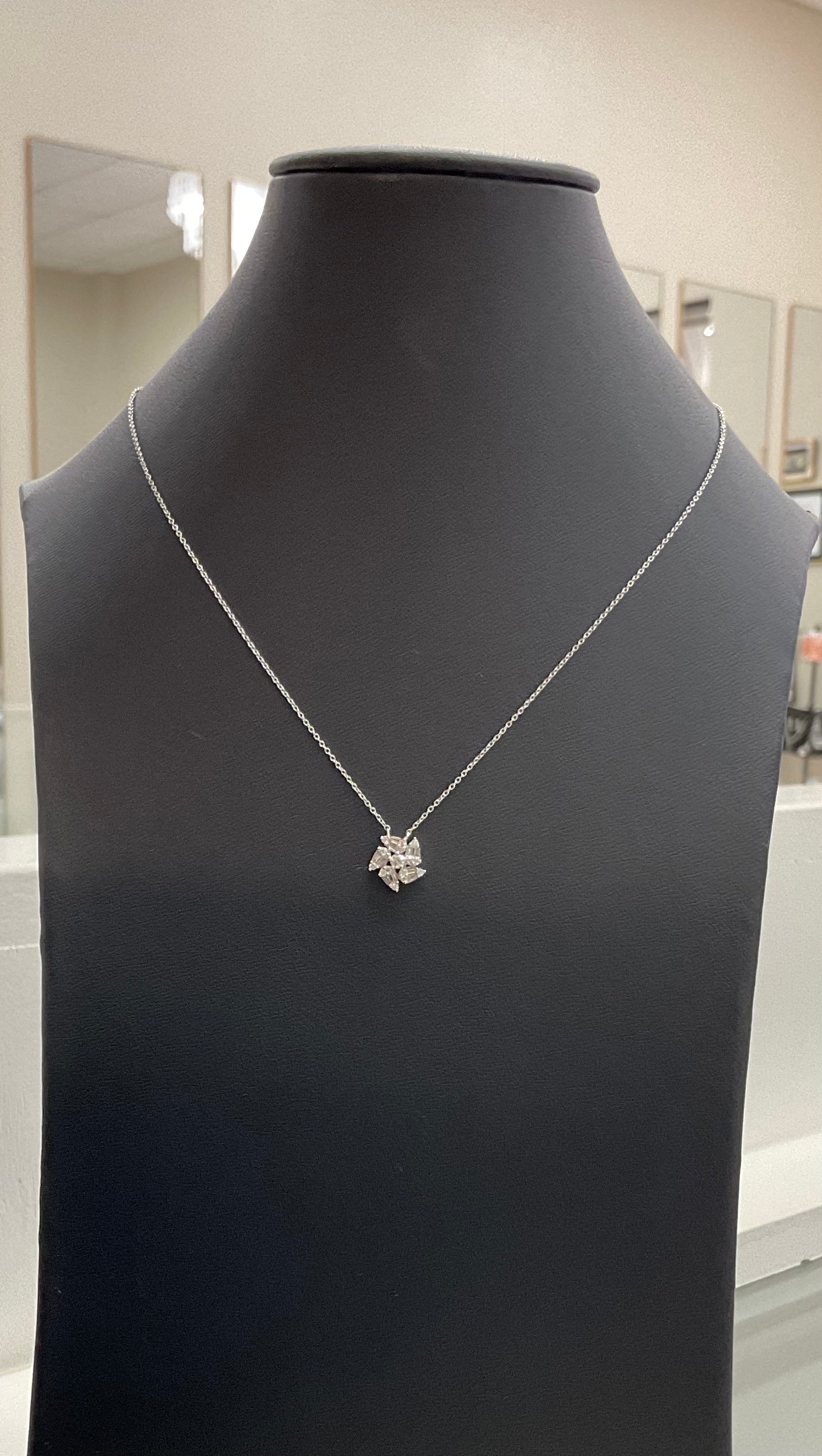 14K White Cluster Necklace
