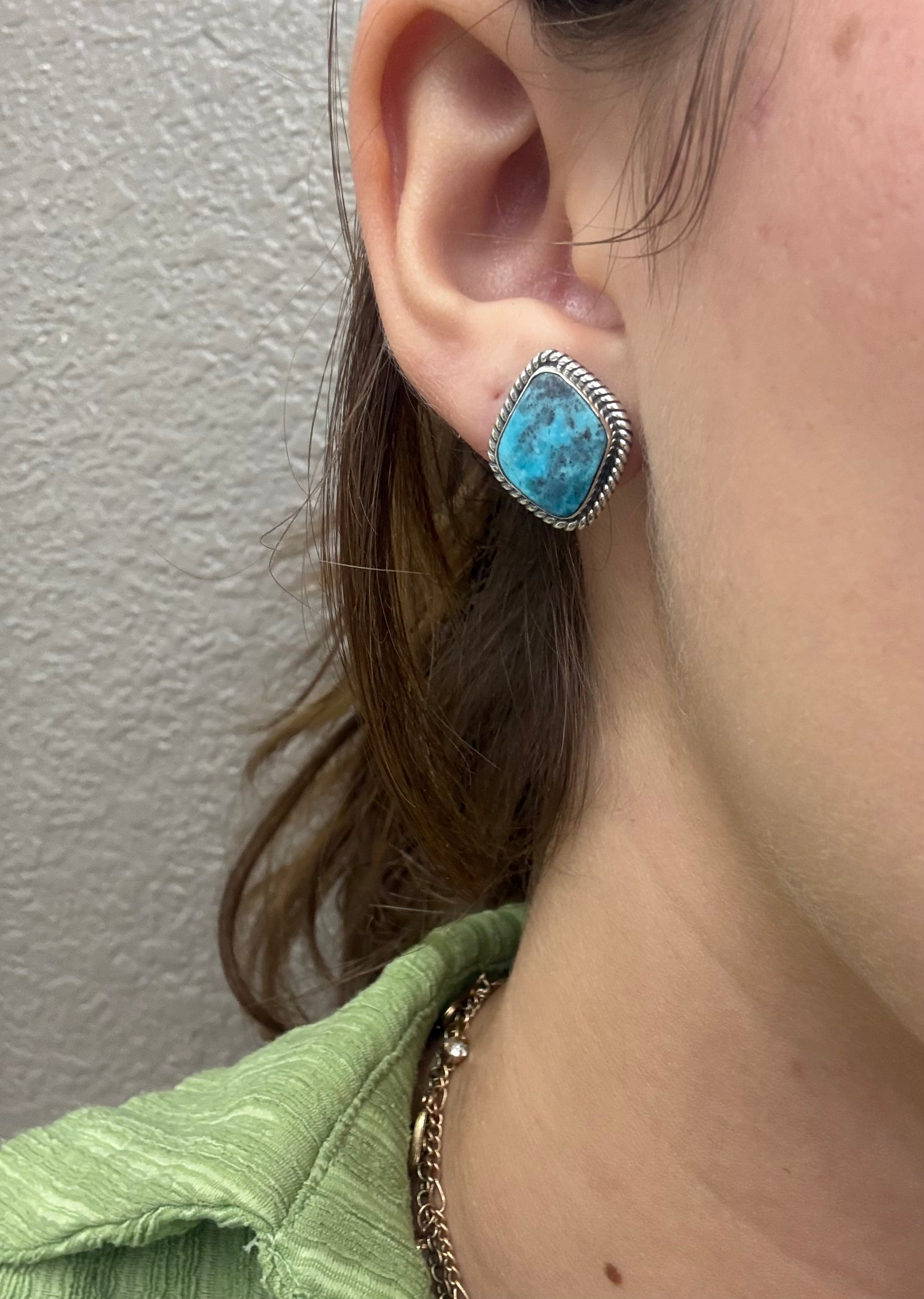Kingman Turquoise Diamond Shaped Earrings