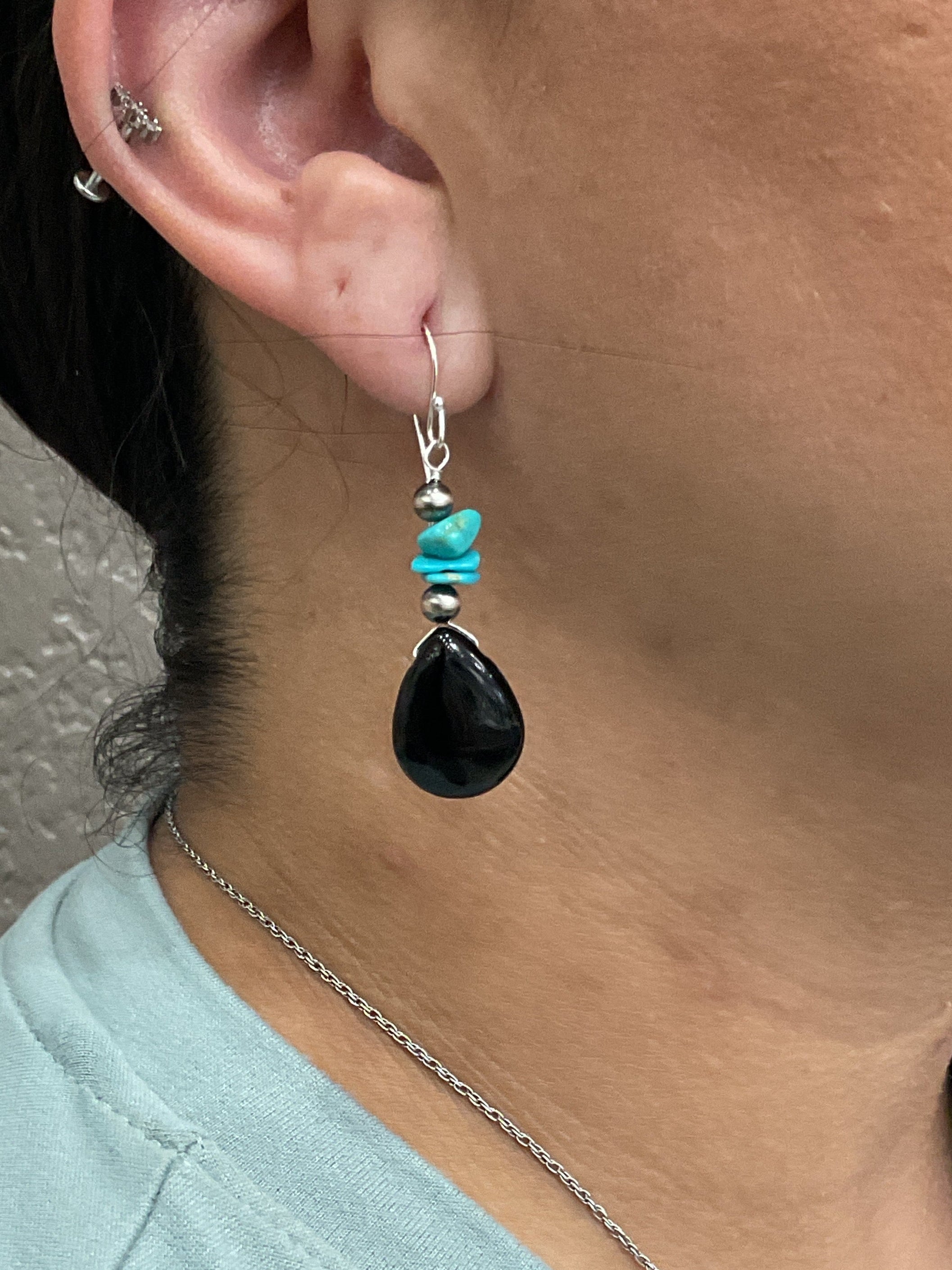 Black Onyx With Sonoran Turquoise Earrings