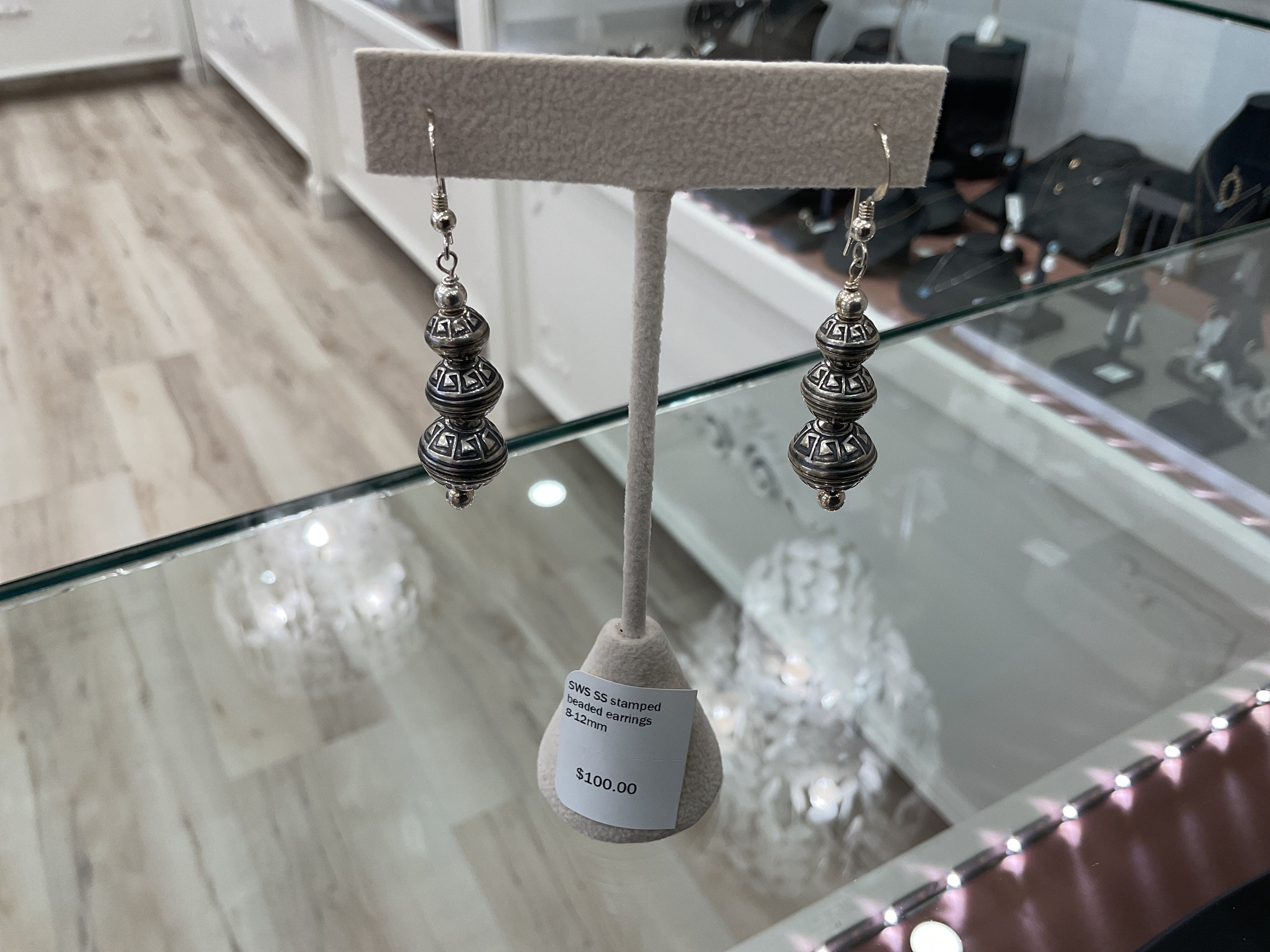 Sterling Silver Stamped Beaded Earrings