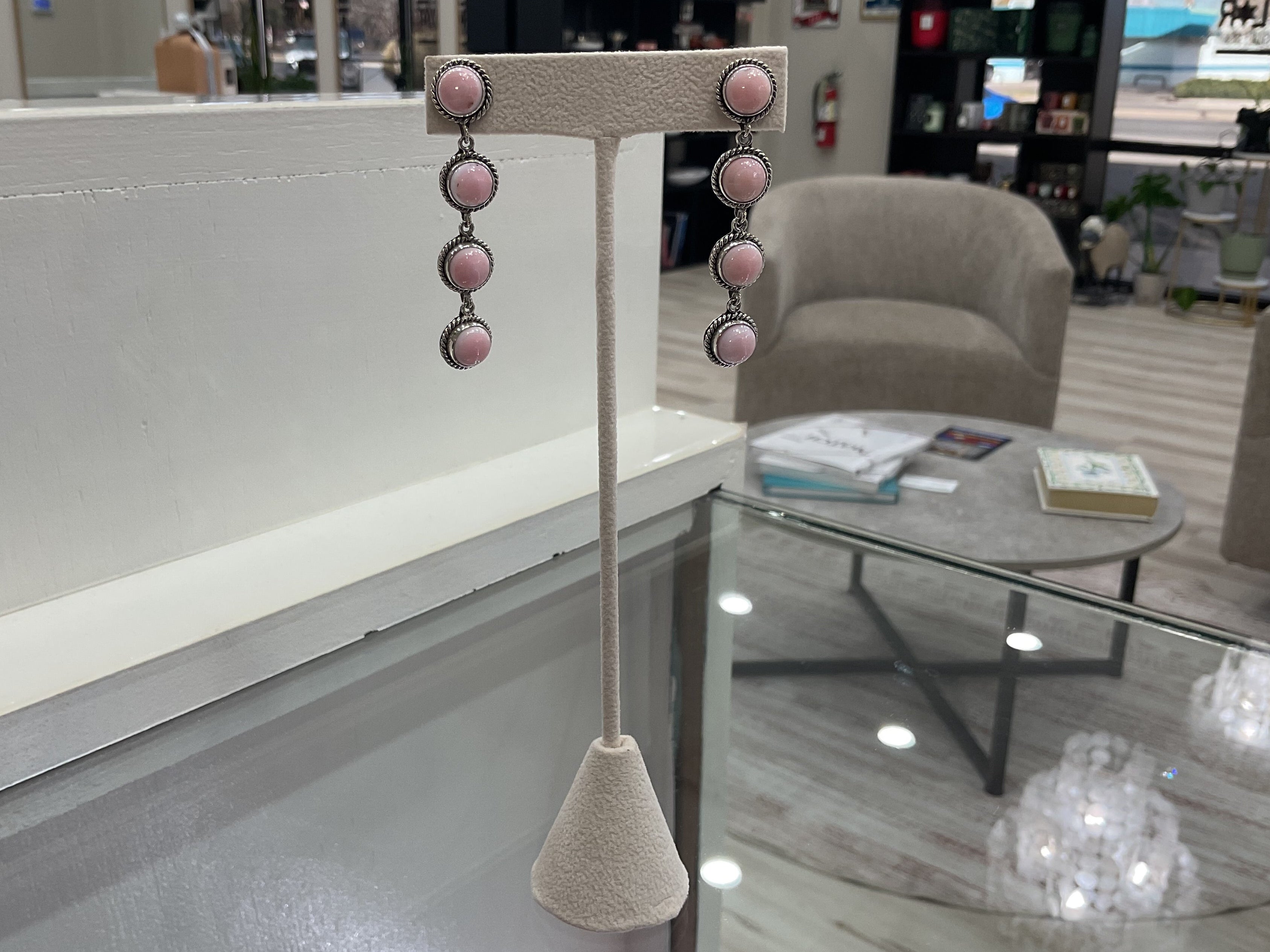 Circle Pink Conch Sterling Silver Earrings