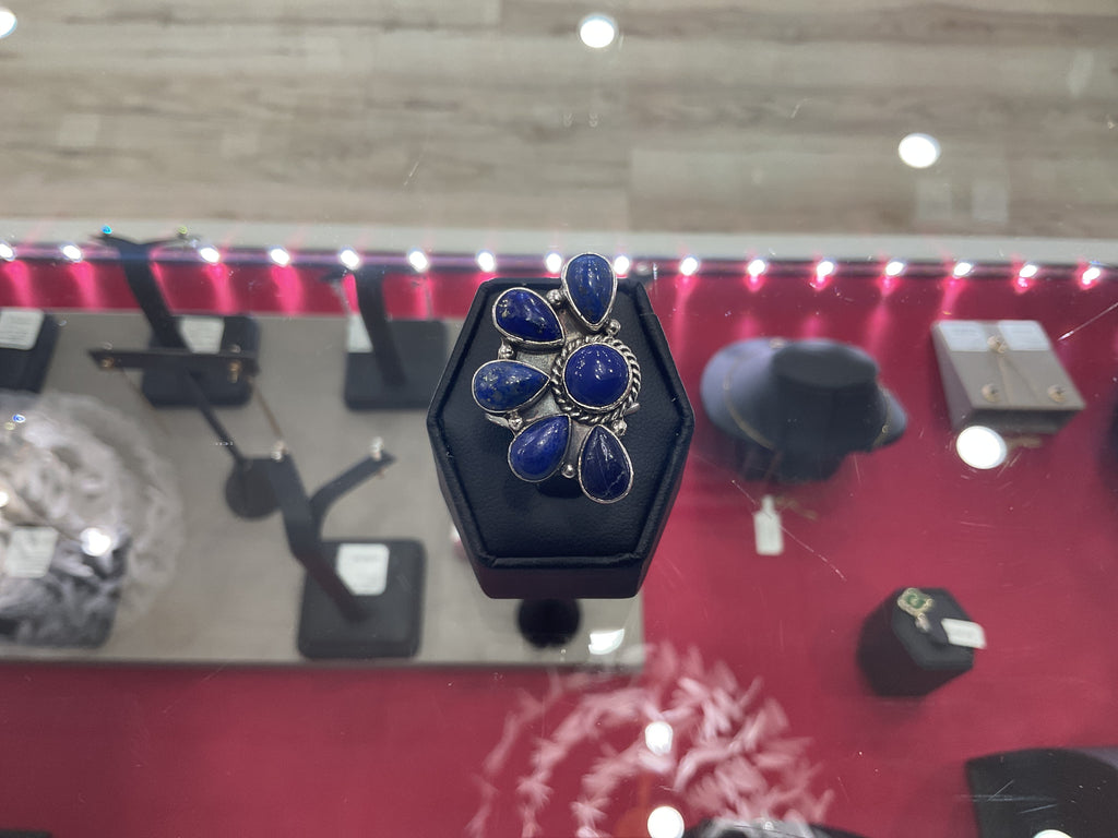Blue Lapis Half Flower Ring