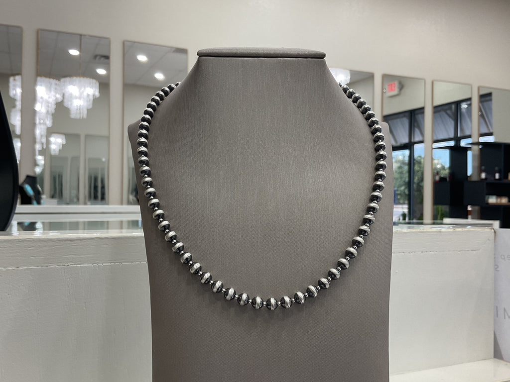 Sterling Silver Oxidized 6mm Bead Necklace