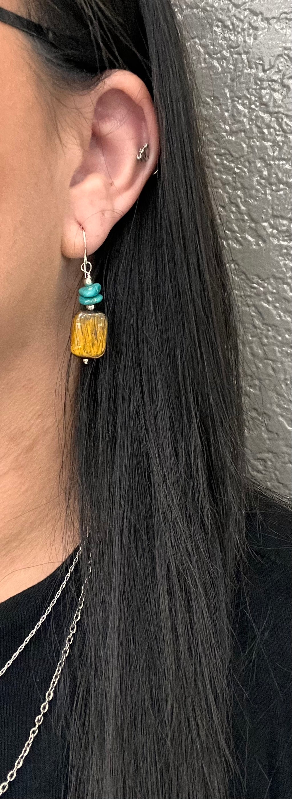 Tigers Eye With Sonora Turquoise Earrings