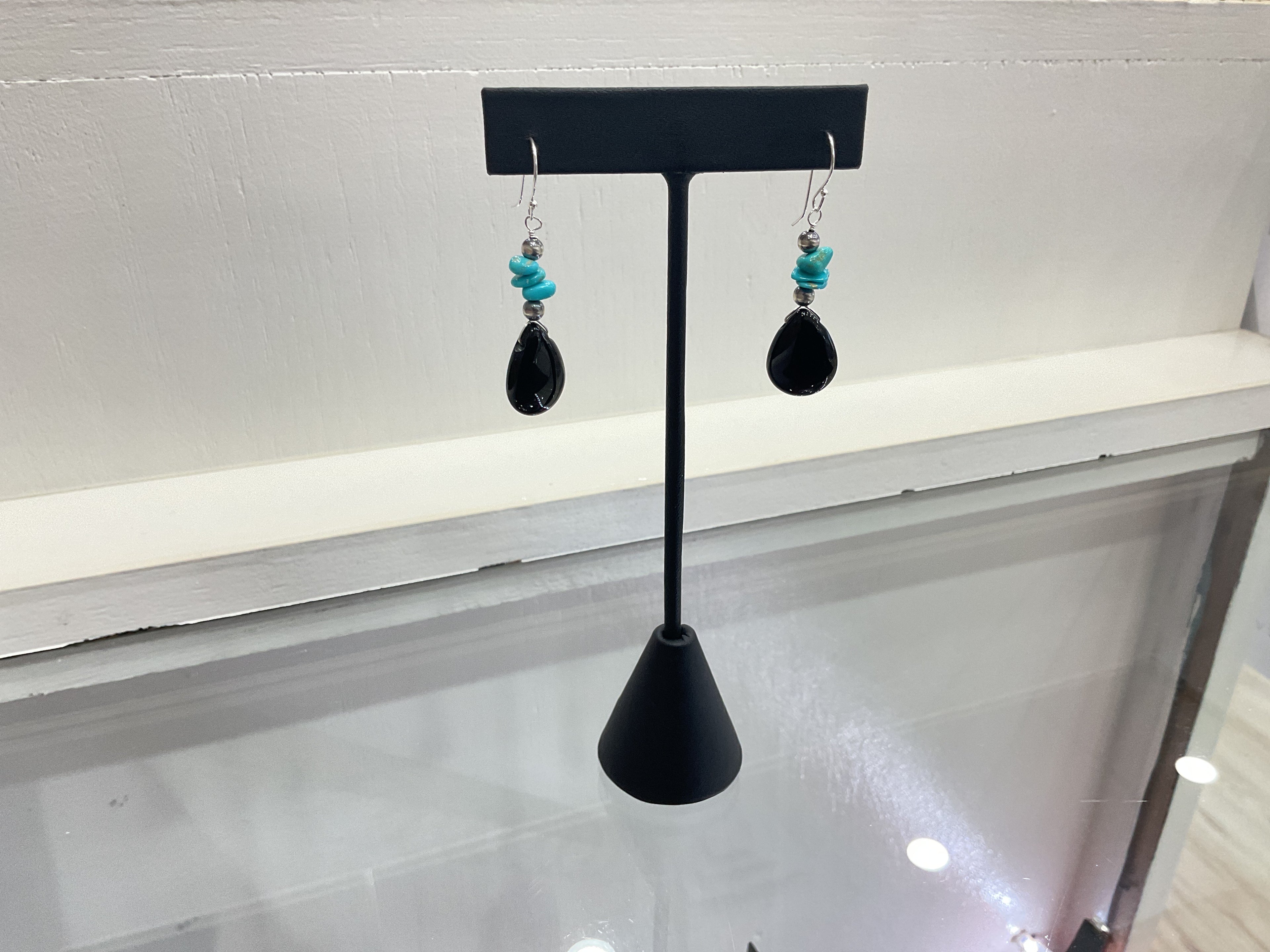 Black Onyx With Sonoran Turquoise Earrings