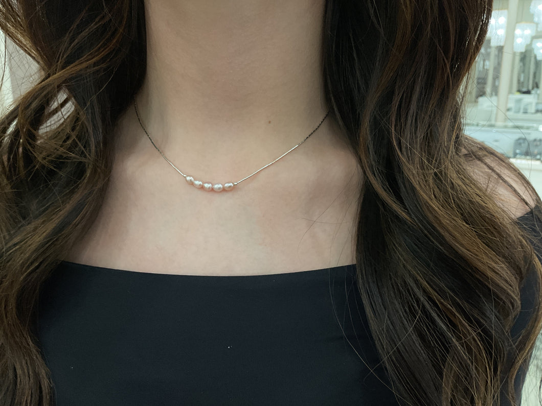 Dainty Sterling Silver PINK Pearl Necklace