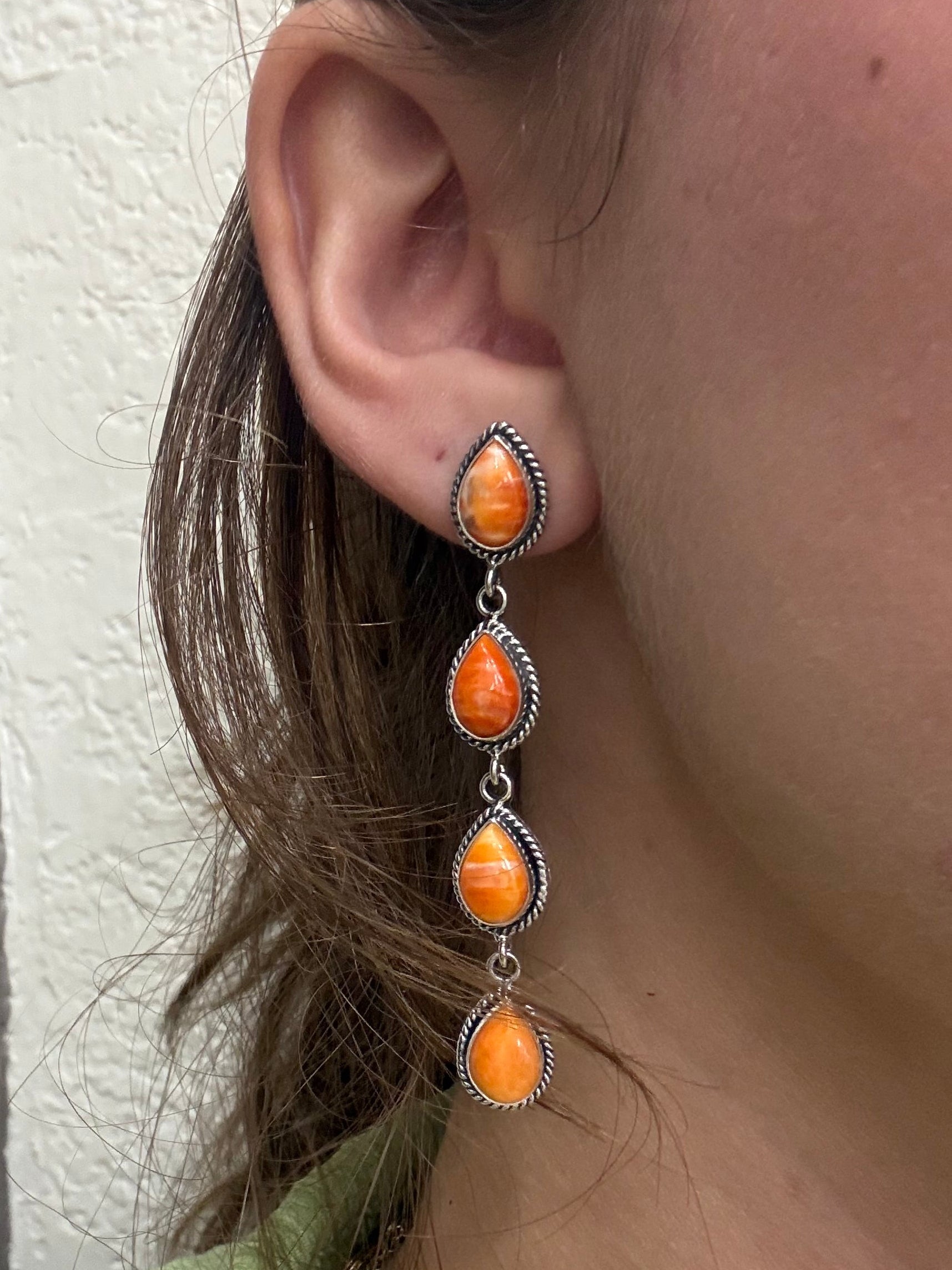 Orange Spiny Oyster Teardrop Earrings