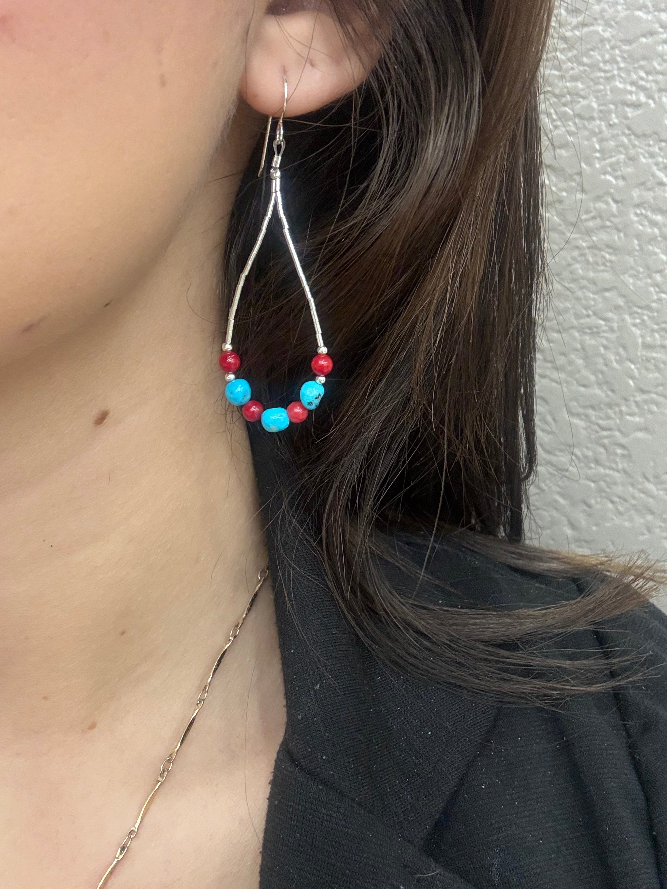 Mediterranean Coral & Sleeping Beauty Turquoise Tear Drop Earrings
