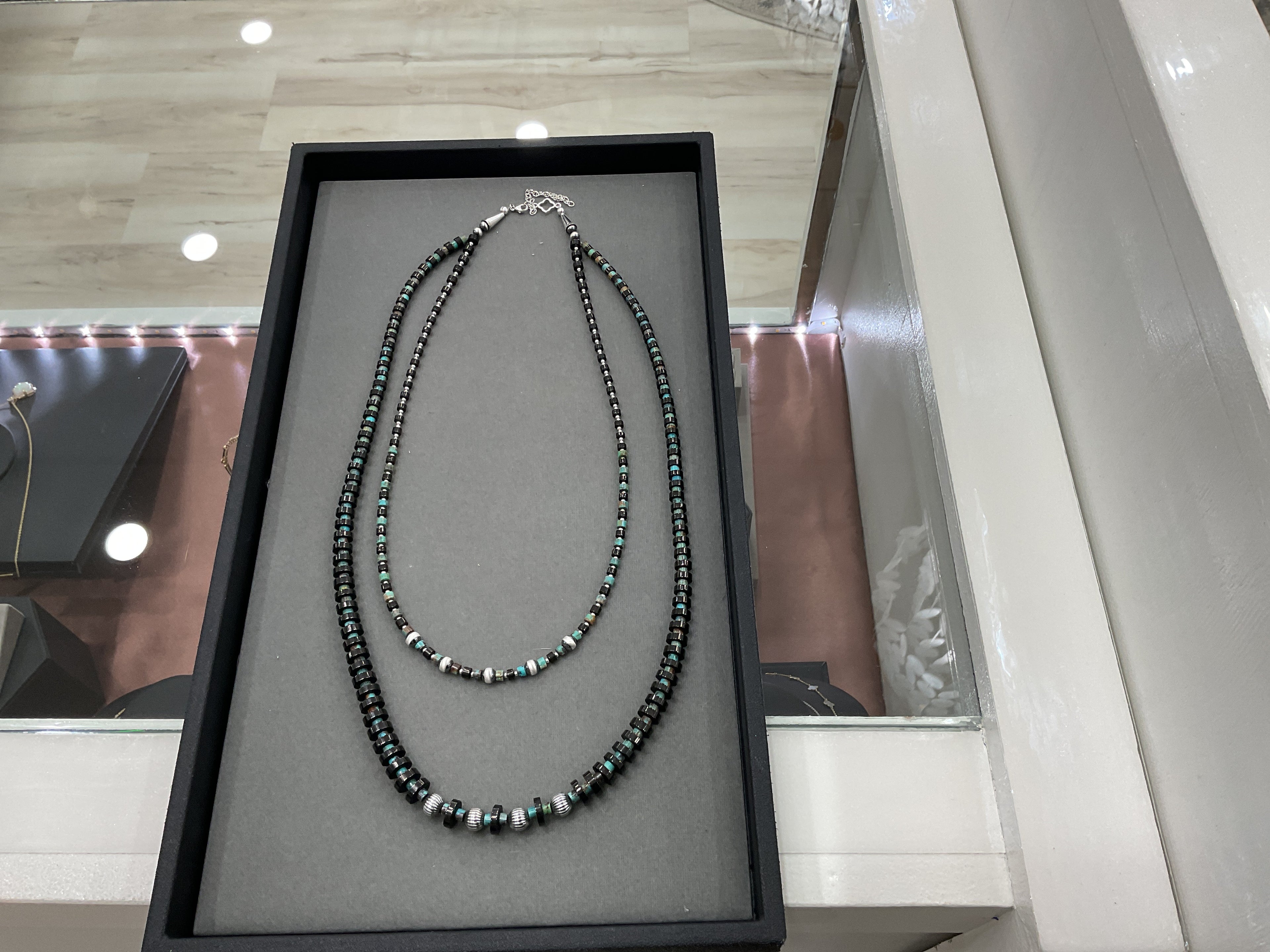 SSS Jet Heishi Turquoise and Sterling Silver Necklace