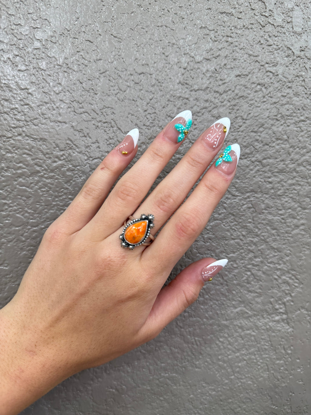 Orange Spiny Oyster Teardrop Ring