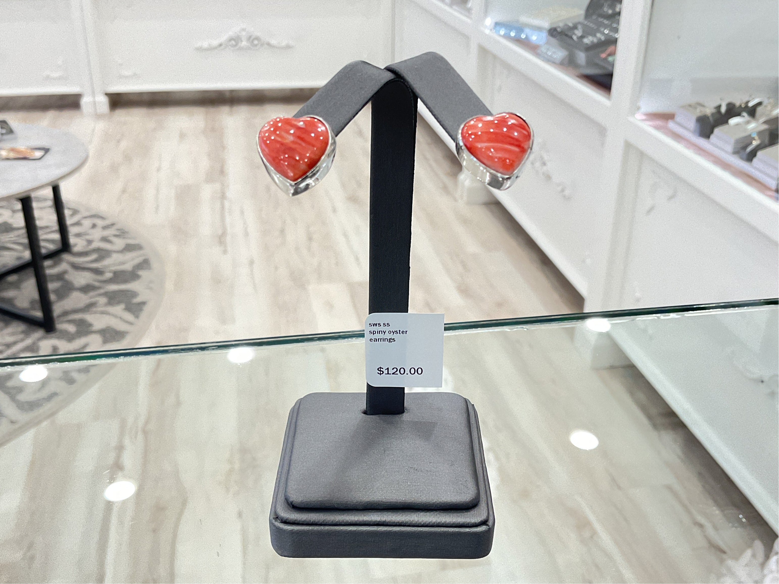 Sterling Silver and Spiny Oyster Heart-shaped Earrings