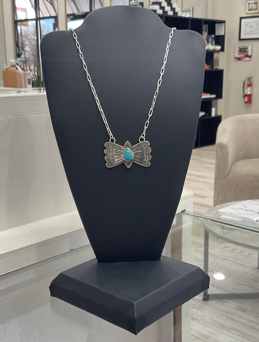 Sonoran Turquoise Sterling Silver Stamped Necklace