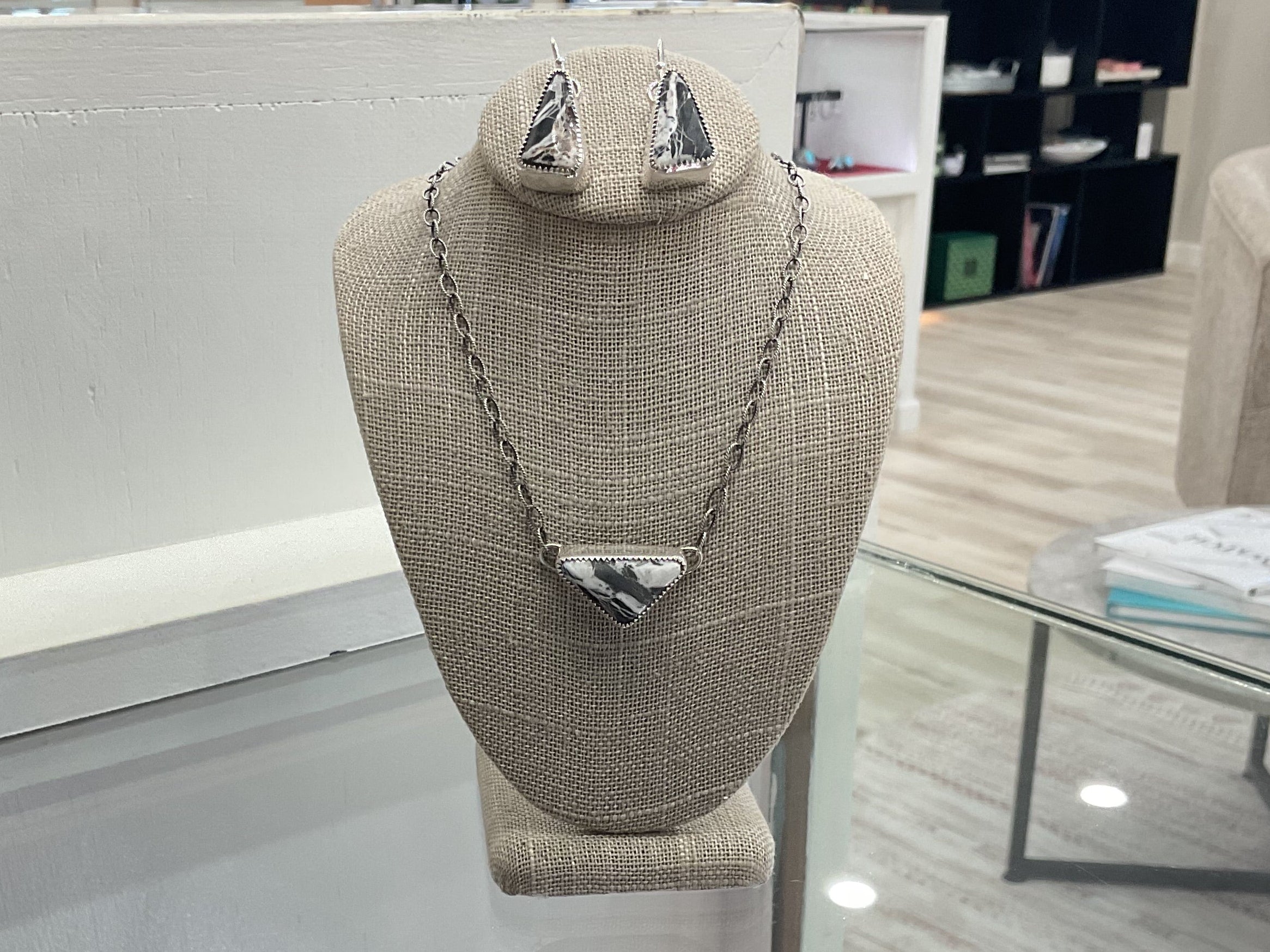 White Buffalo Sterling Silver Earring &Necklace Set