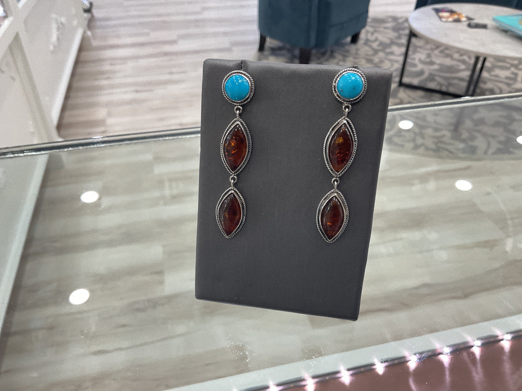 Amber and Kingman Turquoise Earrings