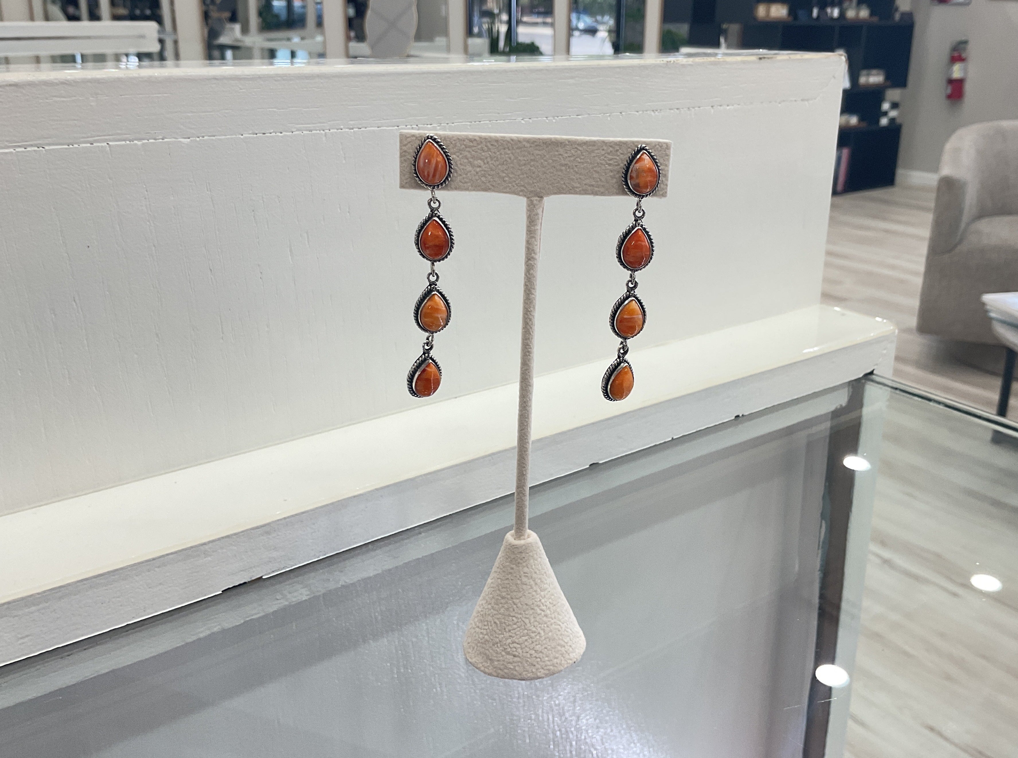 Orange Spiny Oyster Teardrop Earrings