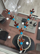 Load image into Gallery viewer, Amber and Kingman Turquoise Necklace
