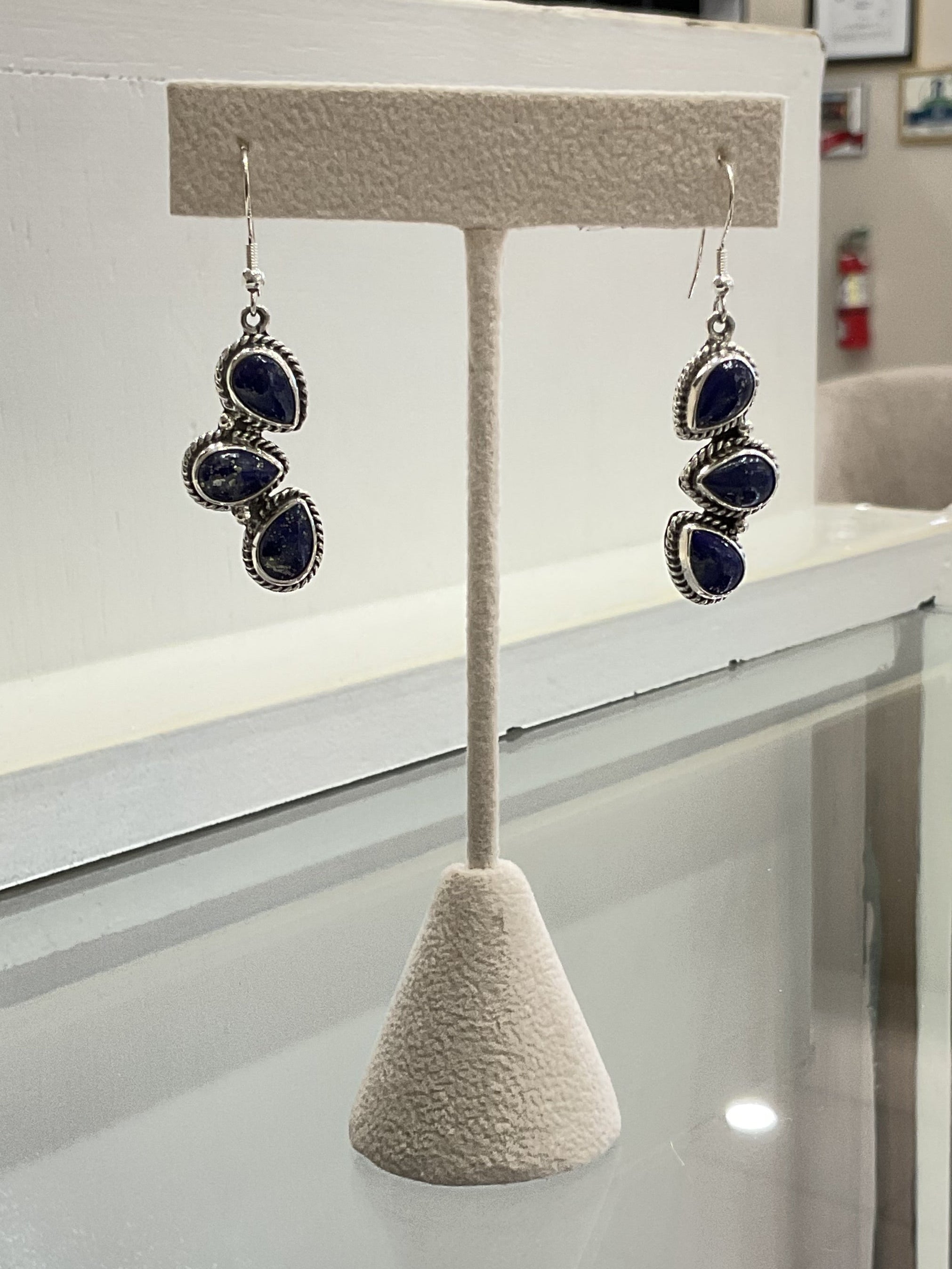 Blue Lapis Three Tear Drop Earrings