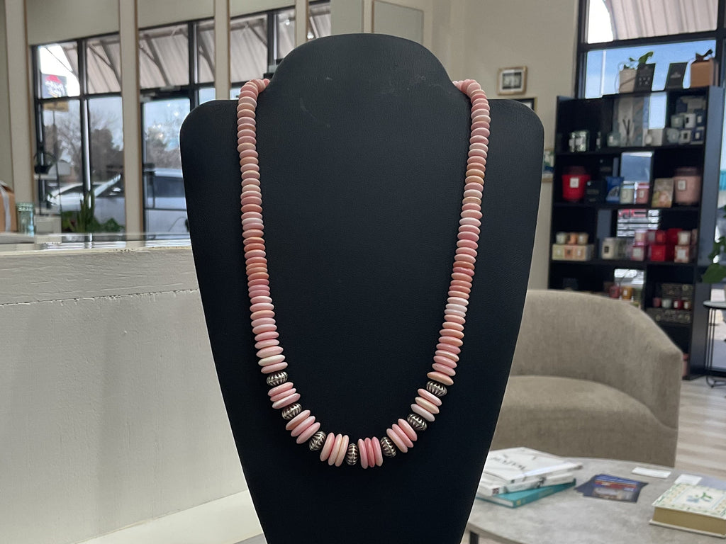 The Pink Conch Necklace with SS Oxidized Corrugated Beads