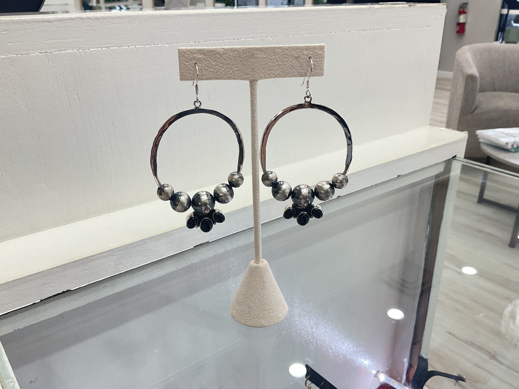 Black Onyx & Navajo Pearl Circle Earrings