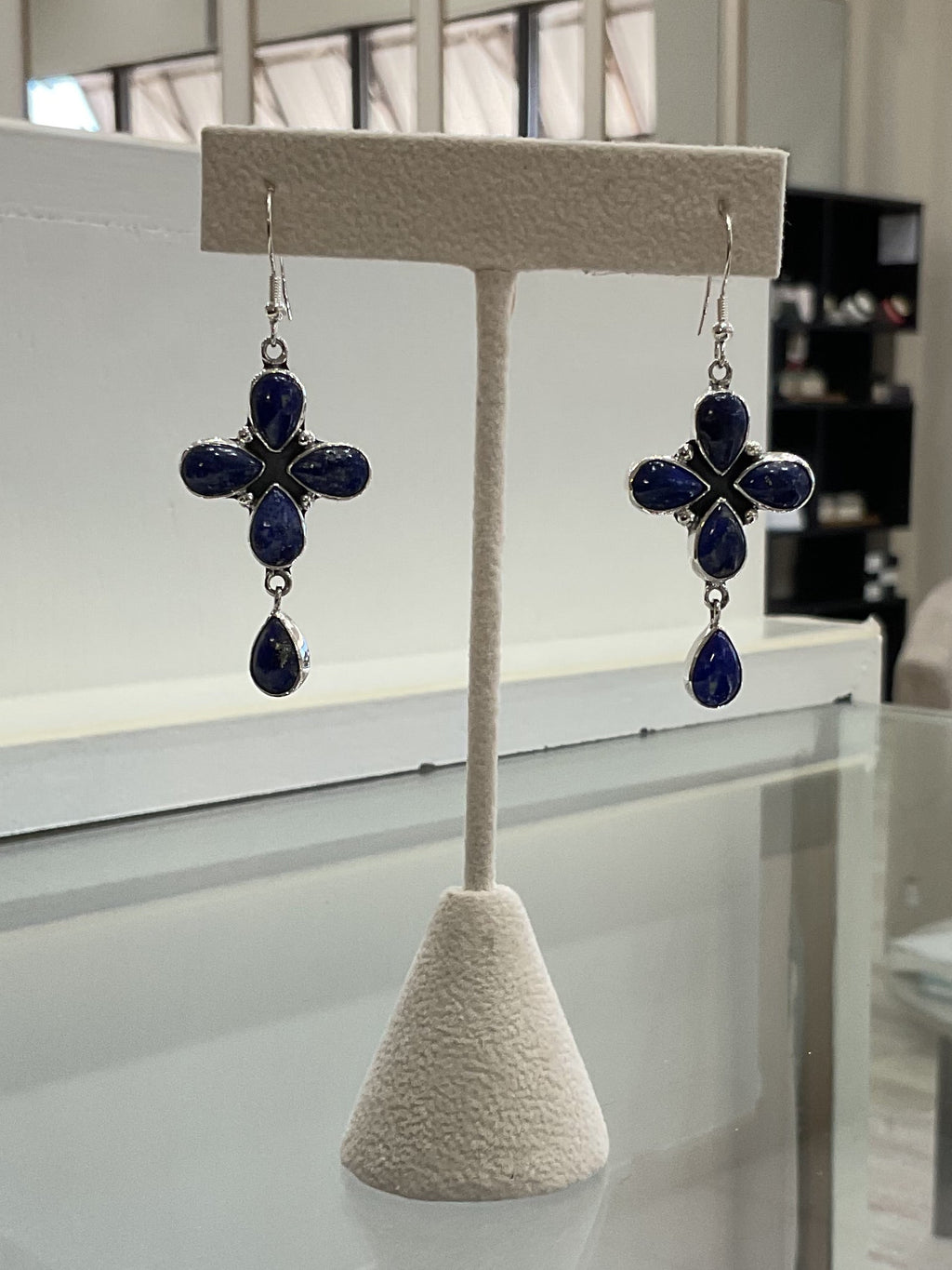 Blue Lapis Cross Earrings