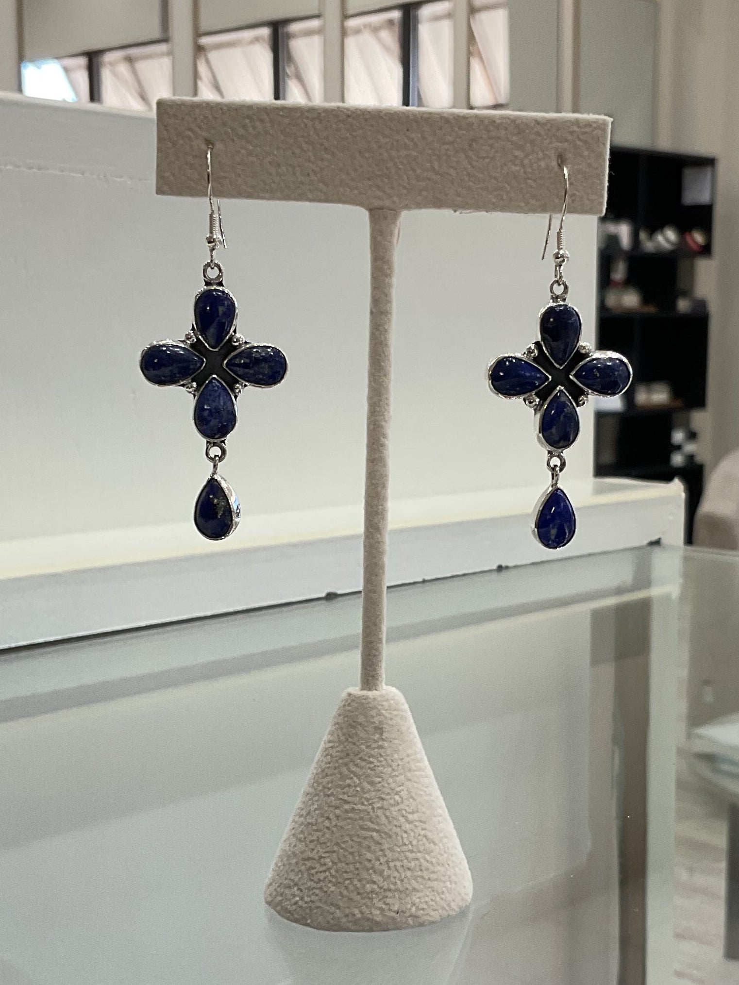Blue Lapis Cross Earrings