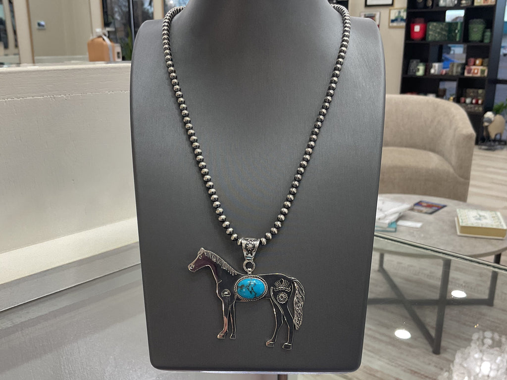 Sonoran Turquoise Horse Sterling Silver Necklace with Oxidized Sterling Silver Beads