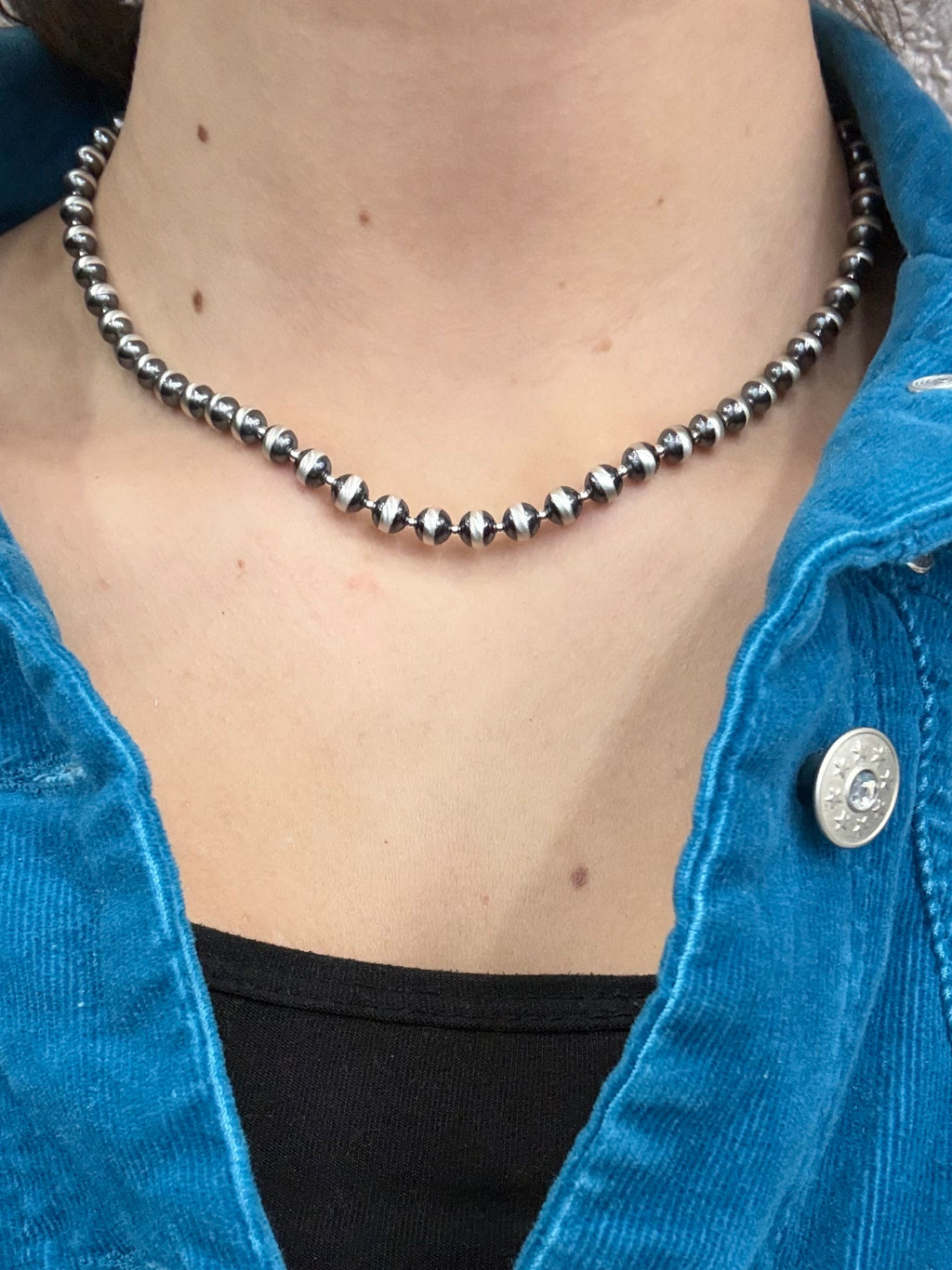 Sterling Silver Oxidized 6mm Bead Necklace
