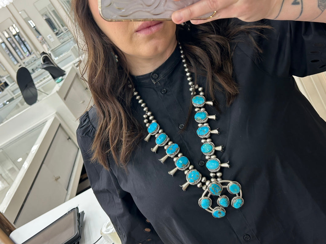 Alpine Village AZ Turquoise Squash Blossom Necklace