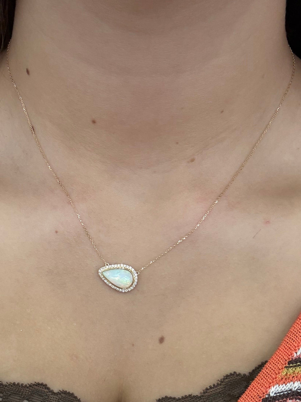 14KY Natural Diamond & Opal Necklace