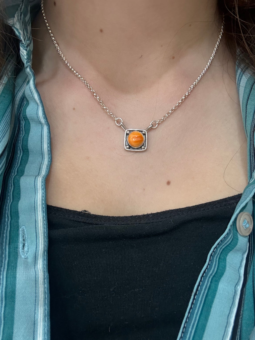 Orange Spiny Oyster Box Necklace