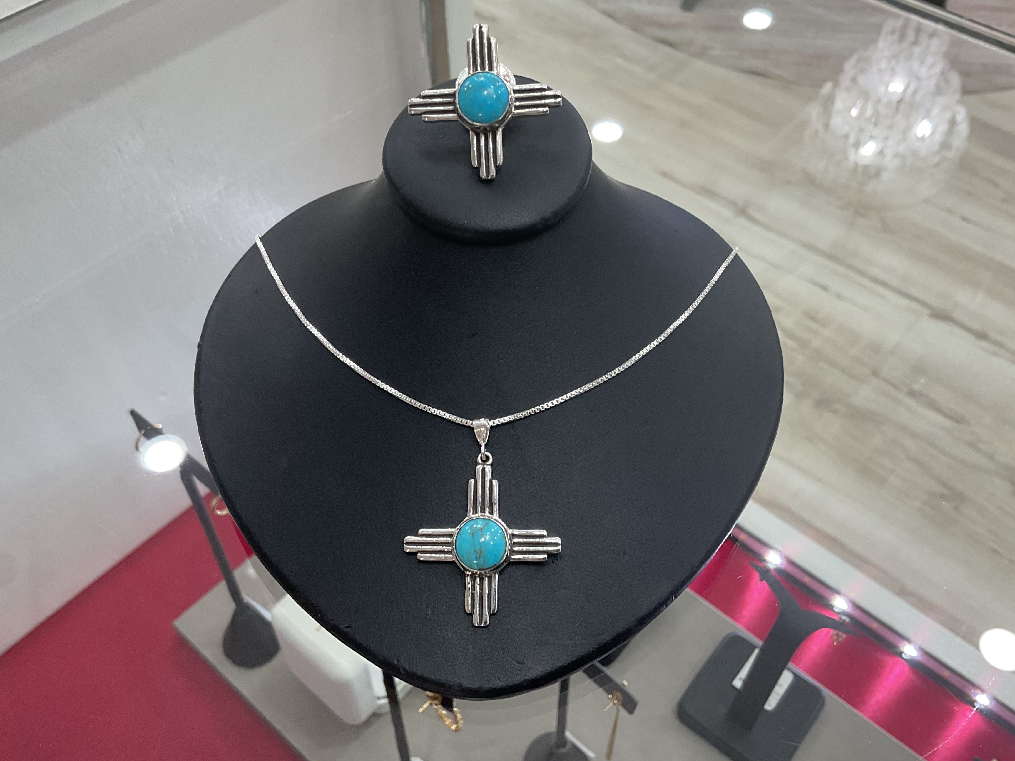 Zia Turquoise Necklace and Pin Set