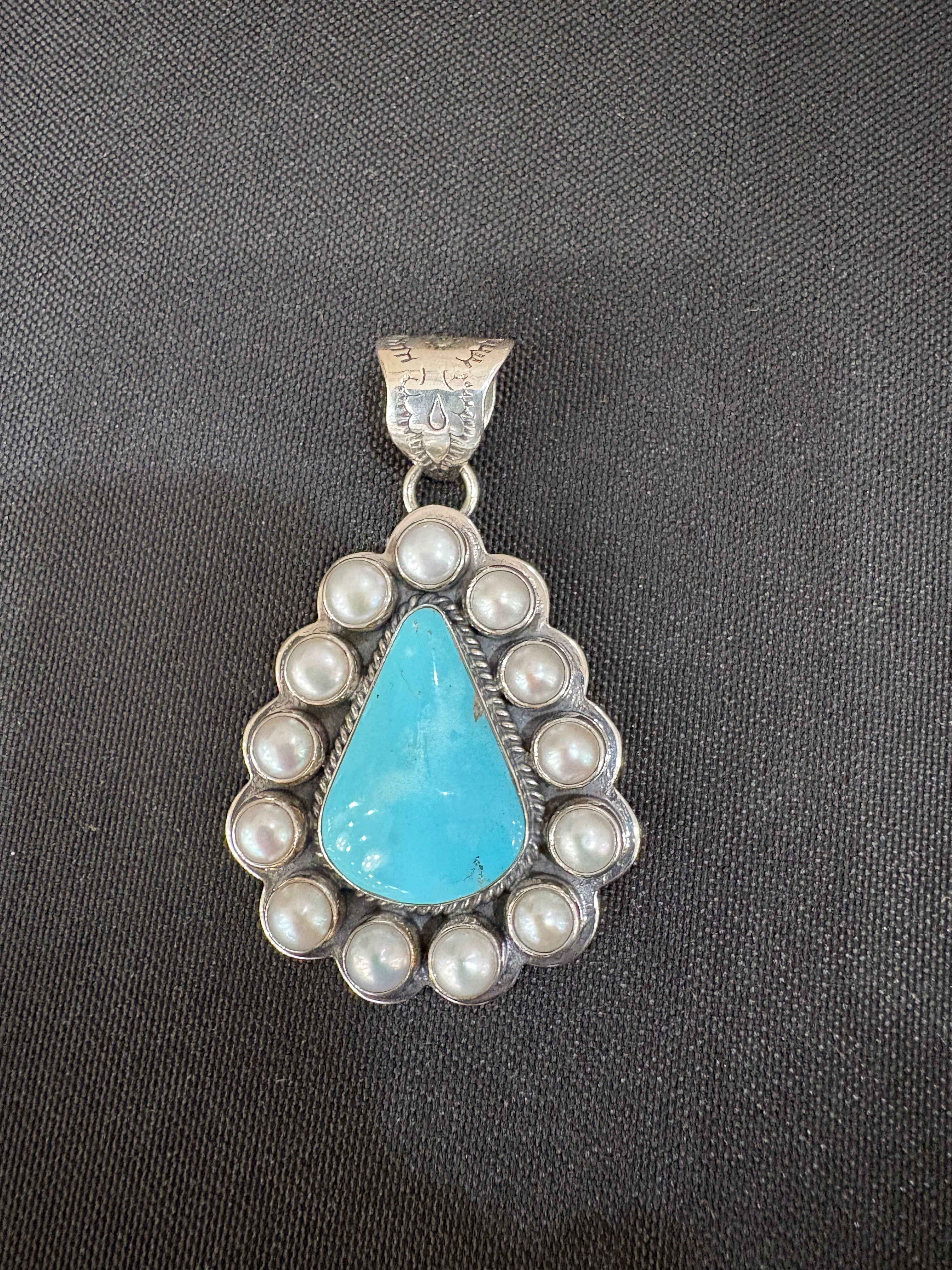 Fresh Water Pearl & Kingman Turquoise Sterling Silver Pendant