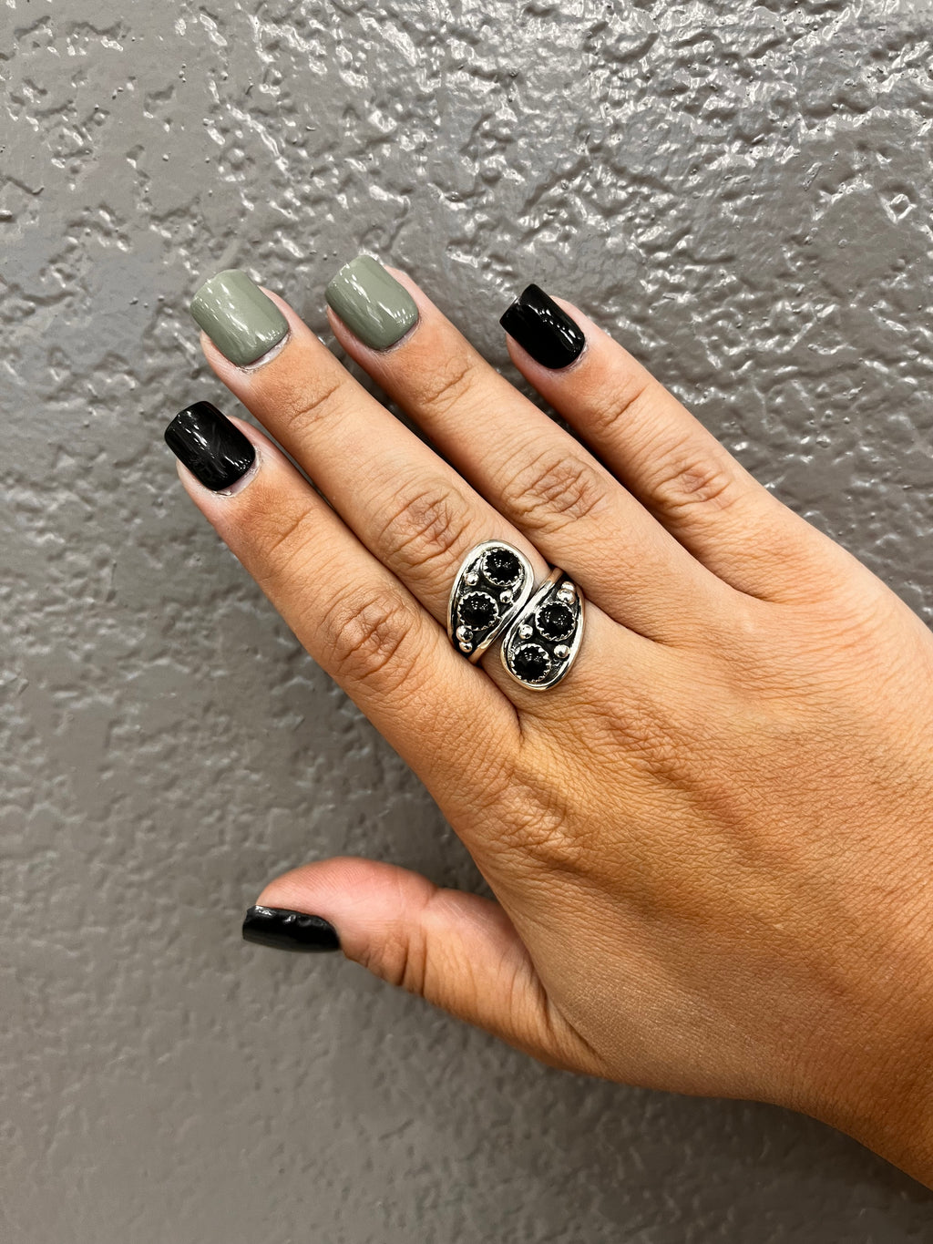 Black Onyx Sterling Silver Adjustable Ring