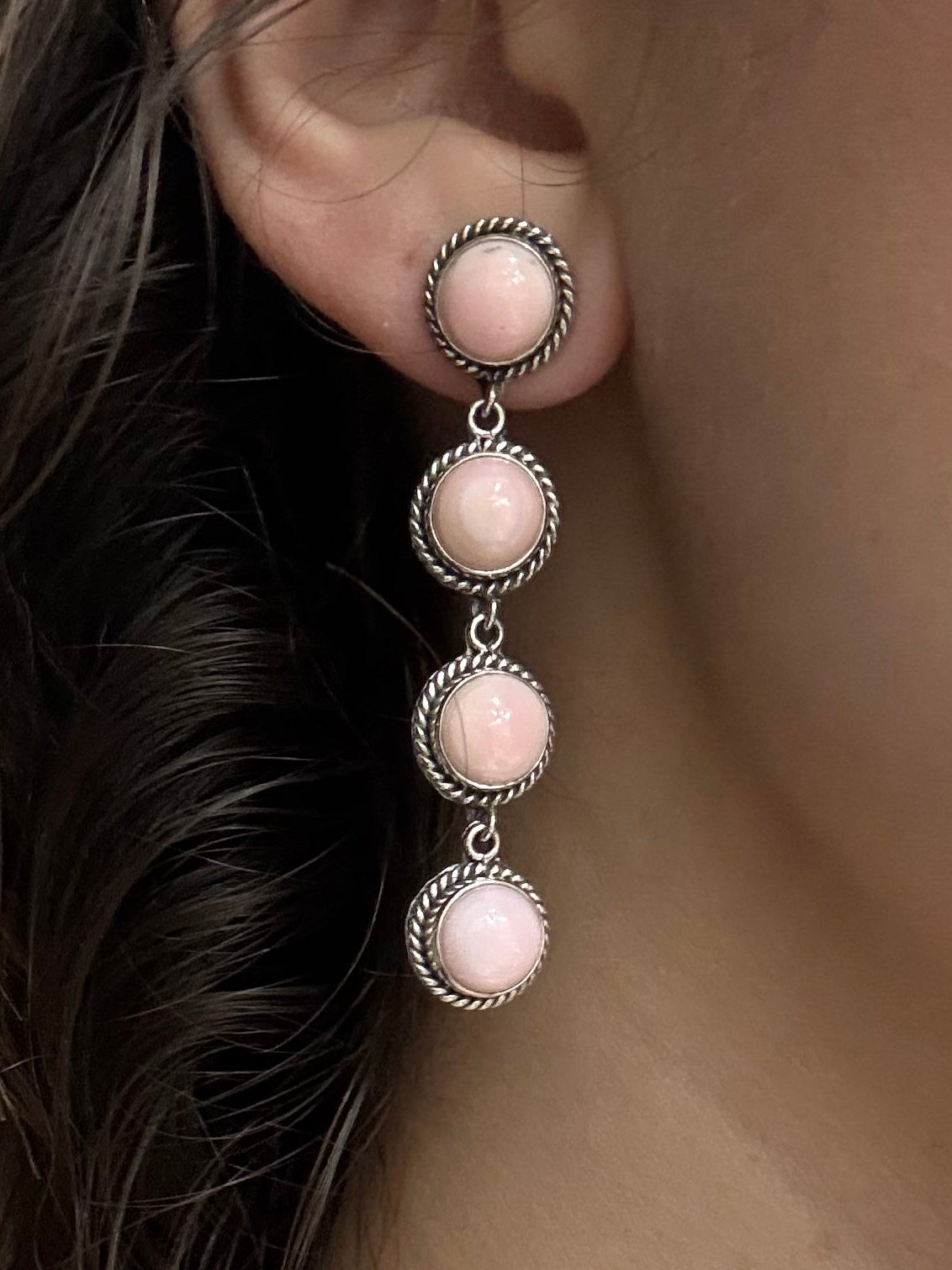 Circle Pink Conch Sterling Silver Earrings