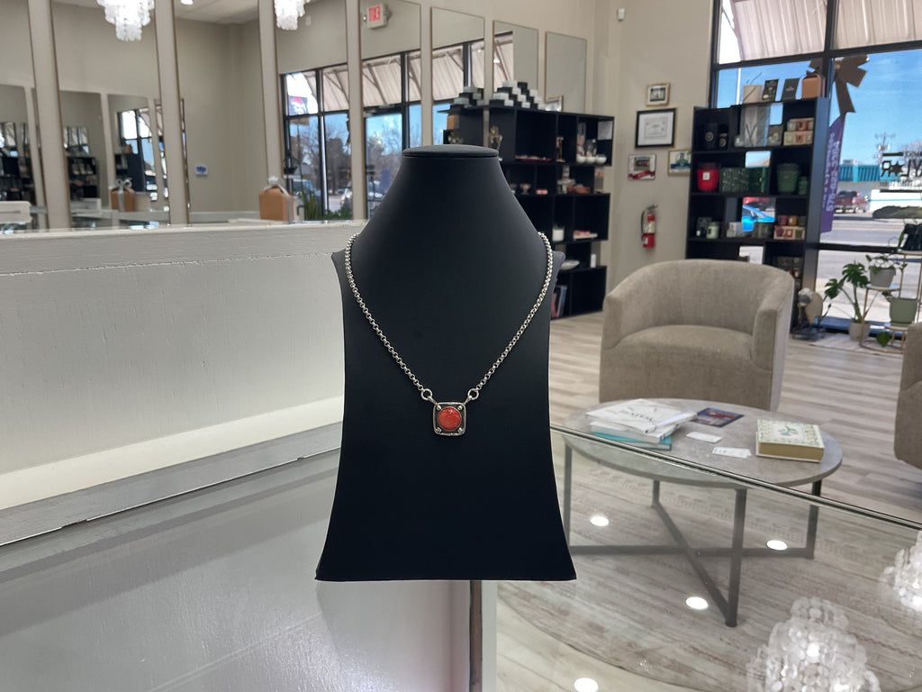 Red Spiny Oyster Sterling Silver Box Necklace