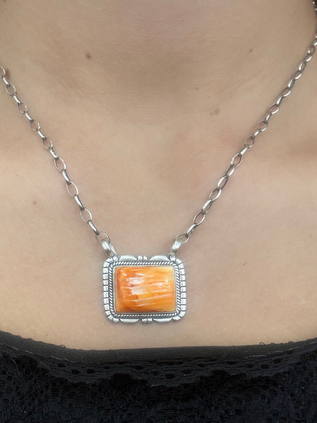 Orange Spiny Oyster Square Necklace
