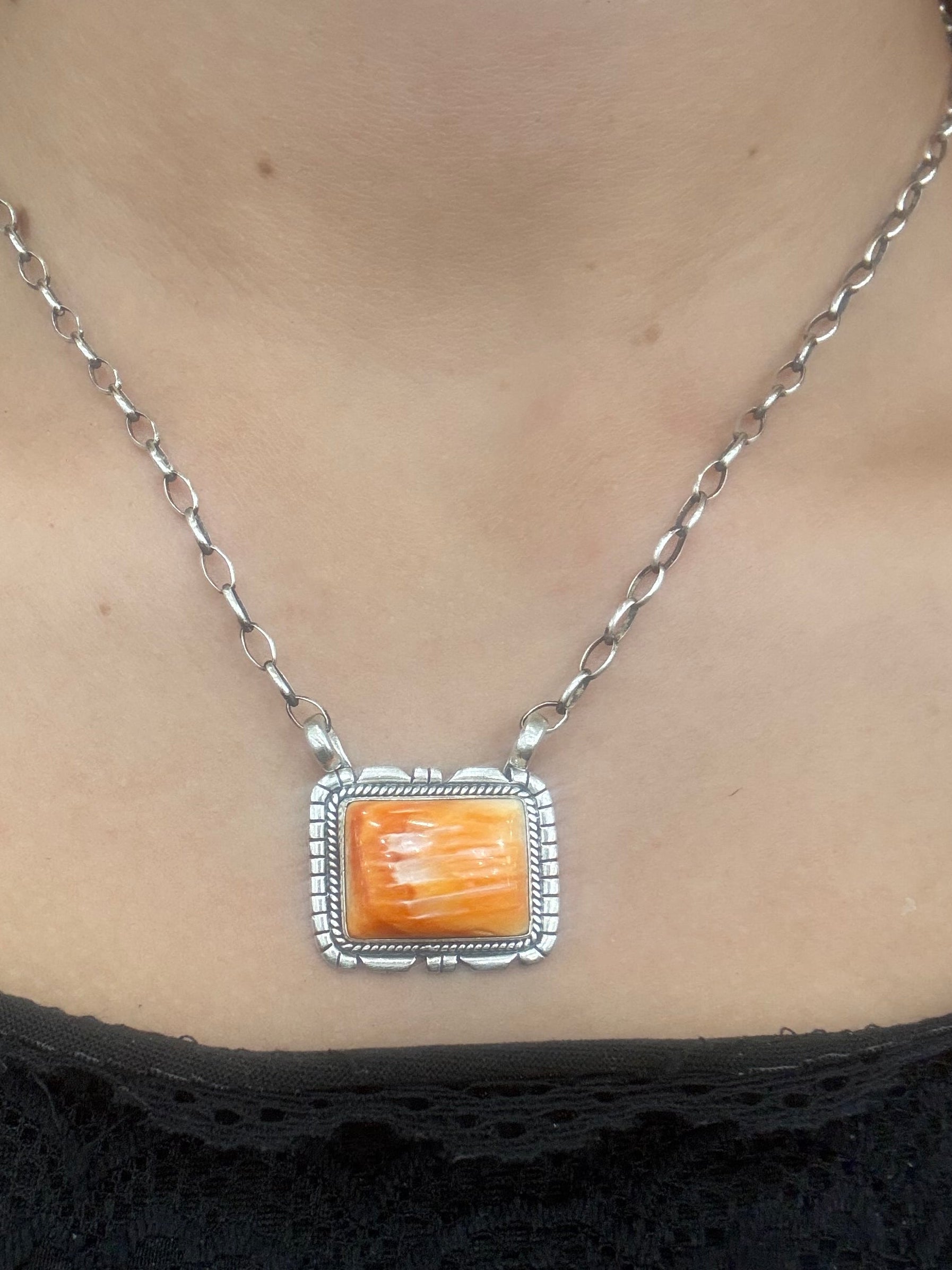 Orange Spiny Oyster Square Necklace